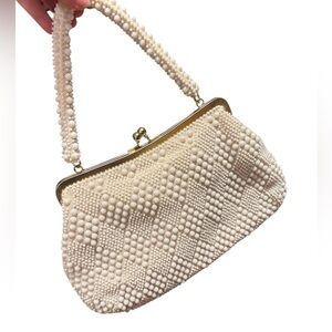 Elegant vintage 1960s Cream Beaded Handbag fancy fun